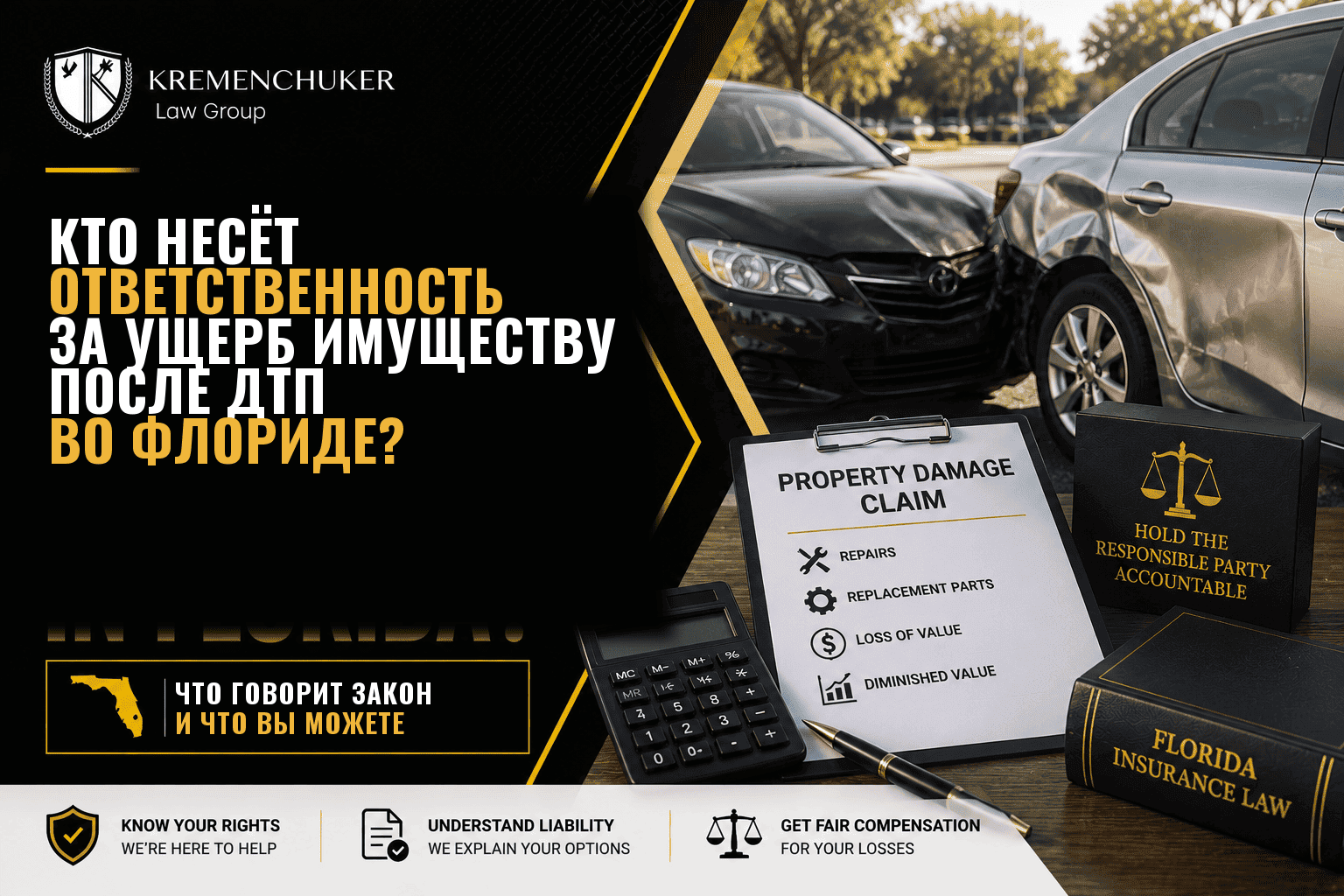 Кто несёт ответственность за повреждение имущества после ДТП во Флориде?