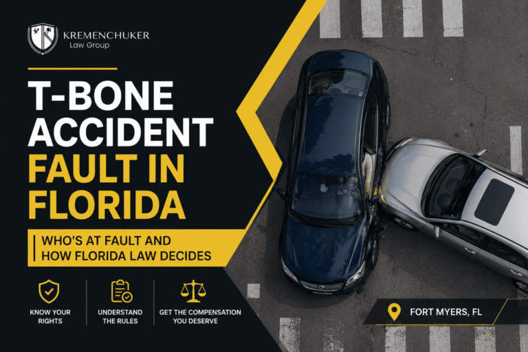 Overhead view of a T-bone car accident at a Florida intersection