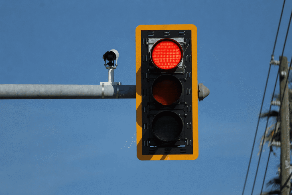 Traffic signal displaying a red light