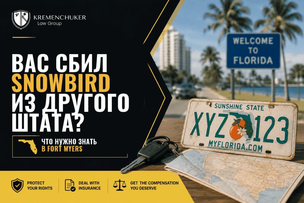 Florida license plate, car keys, and map representing legal issues