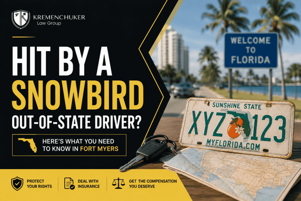 Florida license plate, car keys, and map representing legal issues