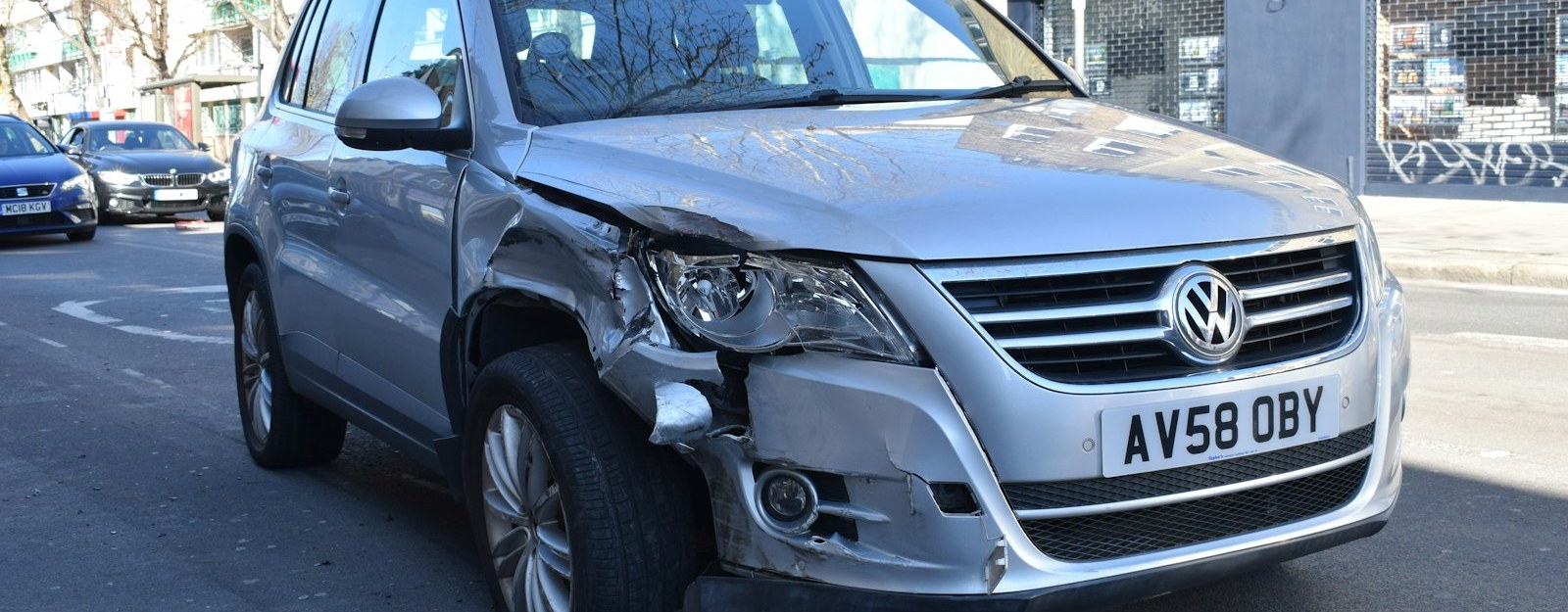 Car with front-end damage after a Charlotte Harbor crash