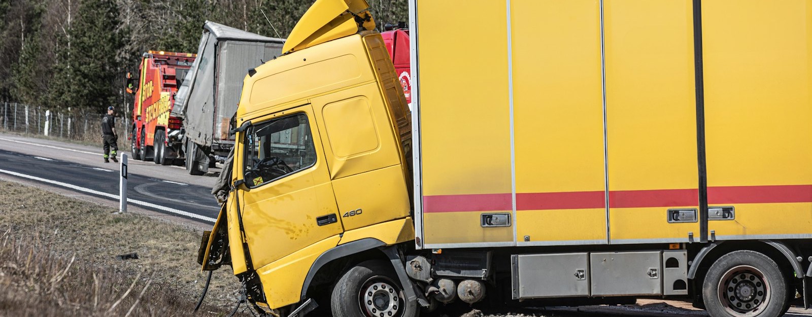Semi truck in a roadside accident