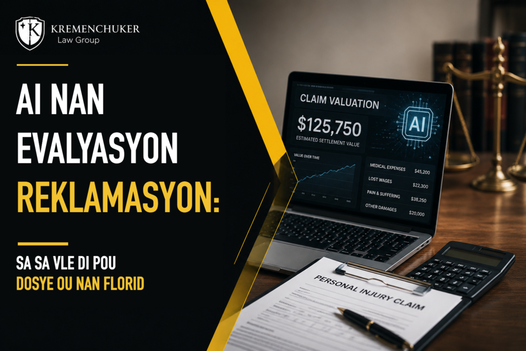 Panèl evalyasyon reklamasyon ak AI bò kote yon fòm blesi nan Florid