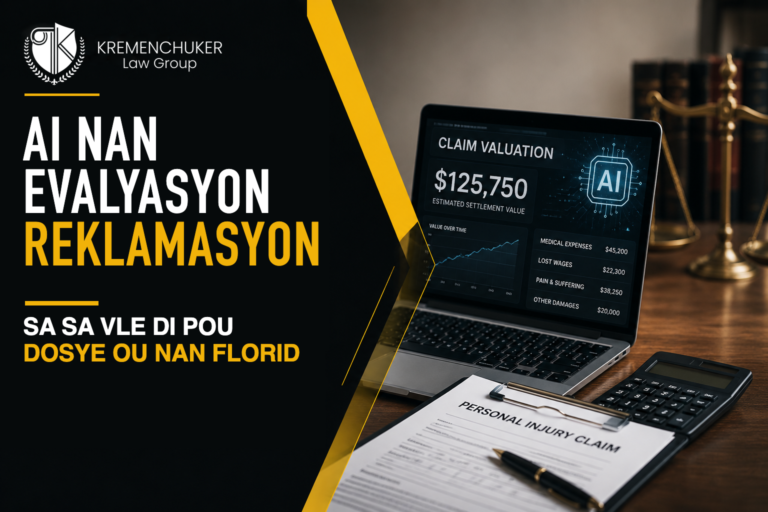 Panèl evalyasyon reklamasyon ak AI bò kote yon fòm blesi nan Florid