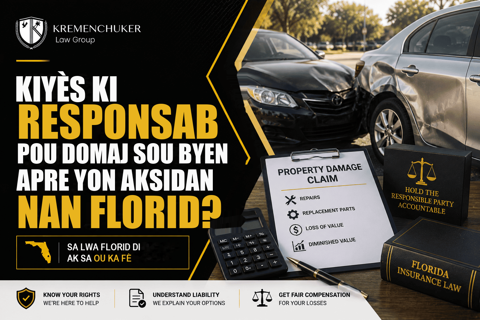 Kiyès ki responsab pou domaj sou byen apre yon aksidan machin nan Florid — epi kilè pwòp asirans ou ap peye